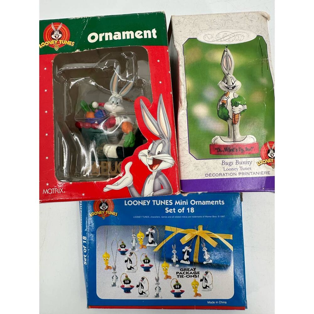 Looney Tunes Bugs Bunny Sylvester Marvin Martian Christmas Ornament Lot Mini